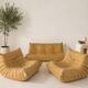 Ligne Roset Togo vintage honey yellow leather – 3-seater + 2 armchairs