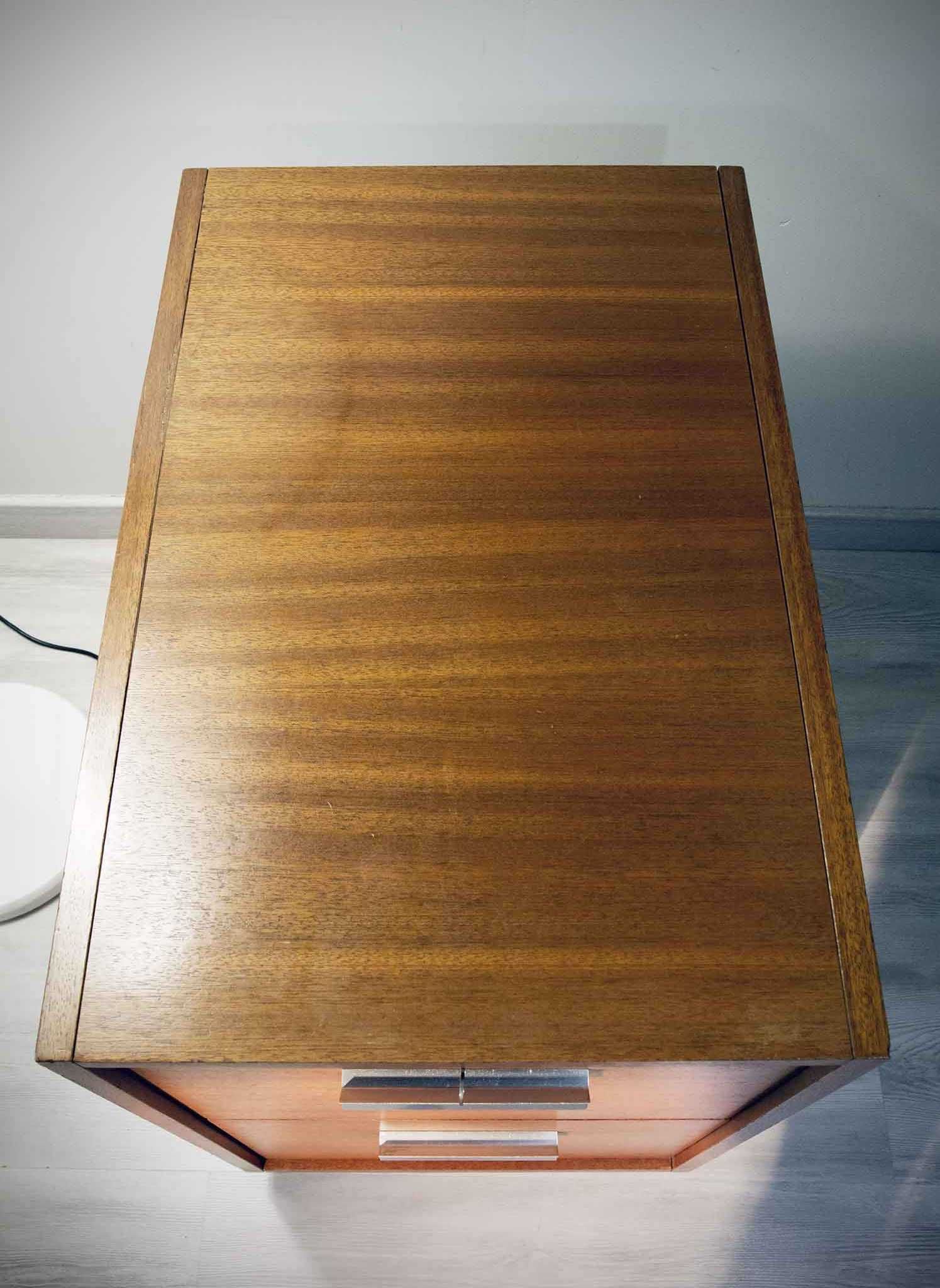 Vintage binder furniture 70's 2 drawers mahogany-alu roulette key