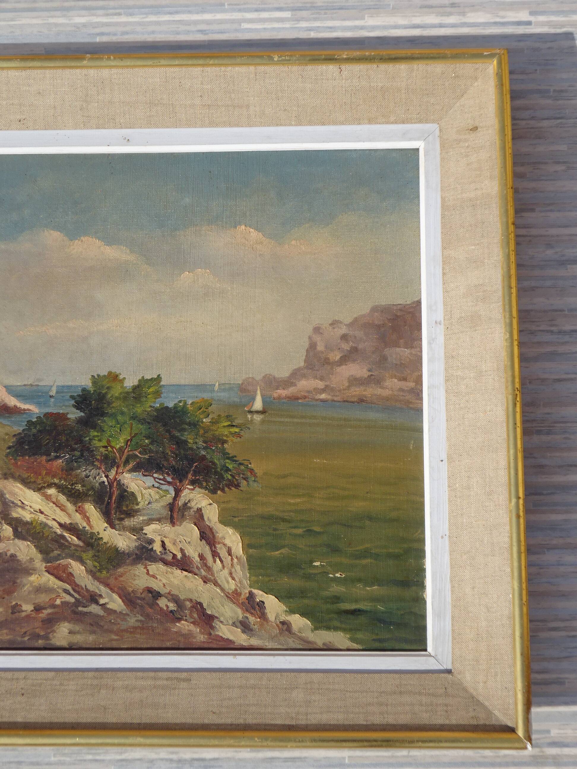 Old painting, landscape of the Calanques de Cassis, signed Alberti.
