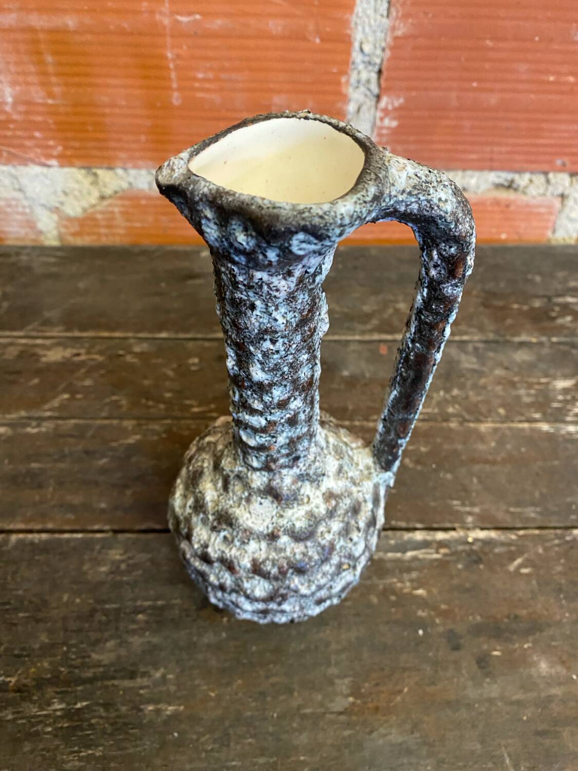 Old pitcher annette roux fat lava ceramics grey & bubbles