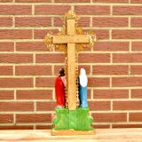 Vintage statuette Jesus on the Cross surrounded by Mary and John