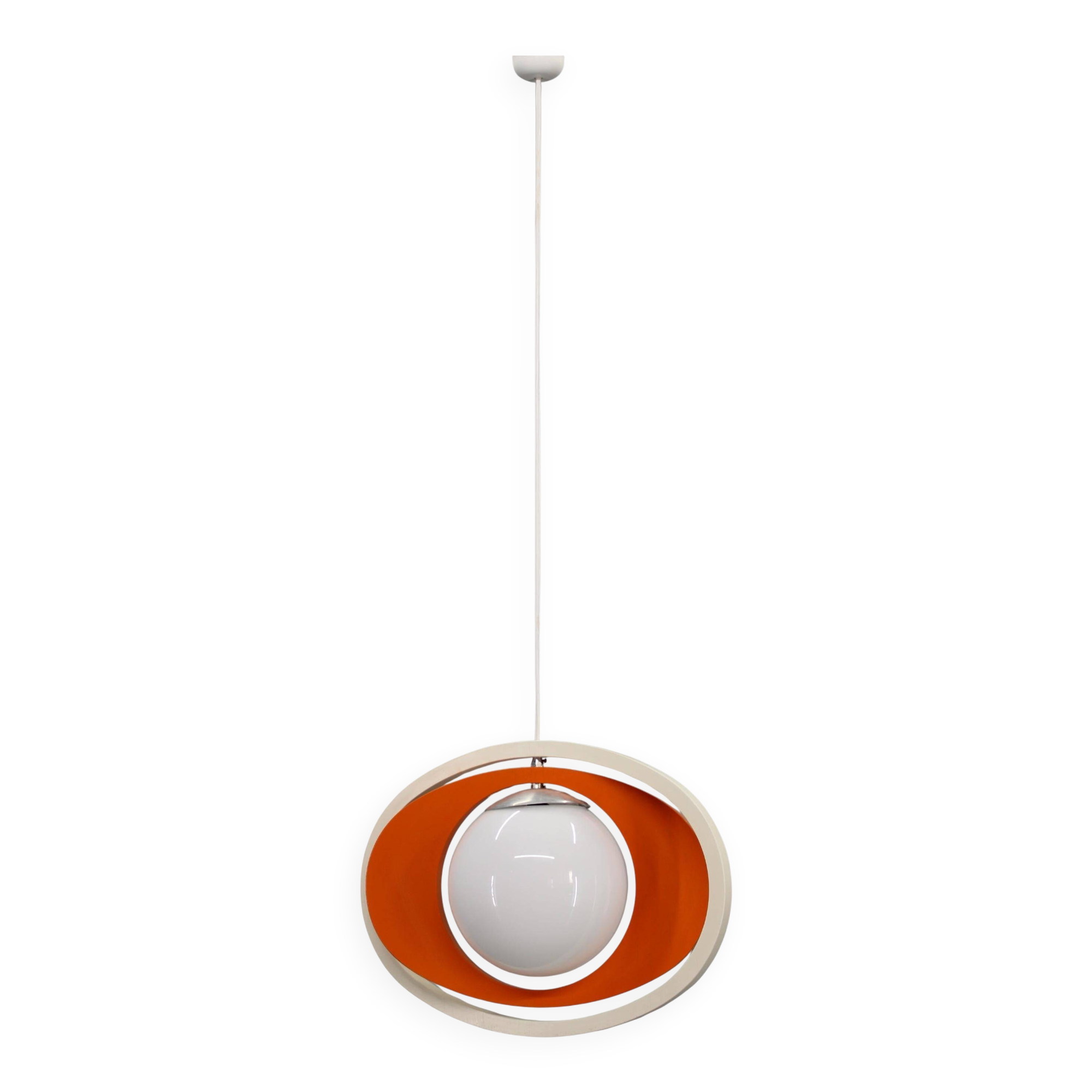 Suspension italienne orange et blanche des années 1970 — Sculpture moderne de l'ère spatiale