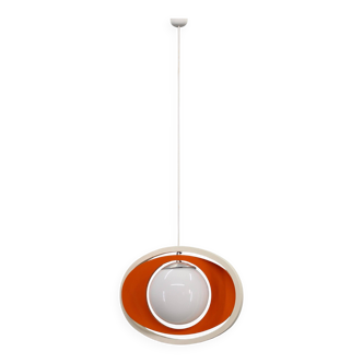 Suspension italienne orange et blanche des années 1970 — Sculpture moderne de l'ère spatiale