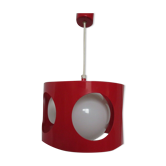 Suspension en métal laqué rouge et boule opaline blanche années 60/70