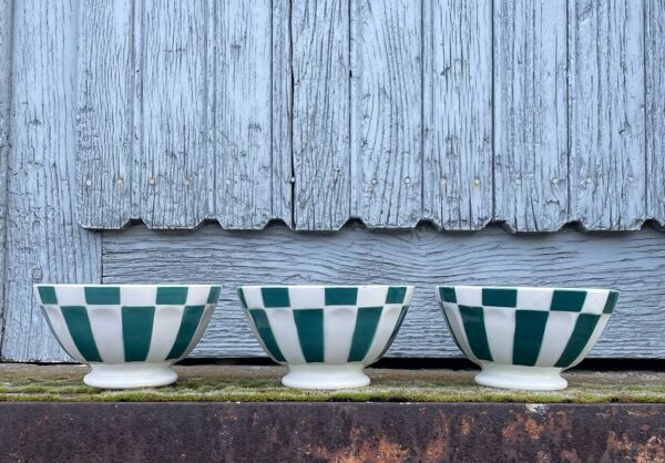 Trois grand bol vert ancien signé digoin france n° 9613