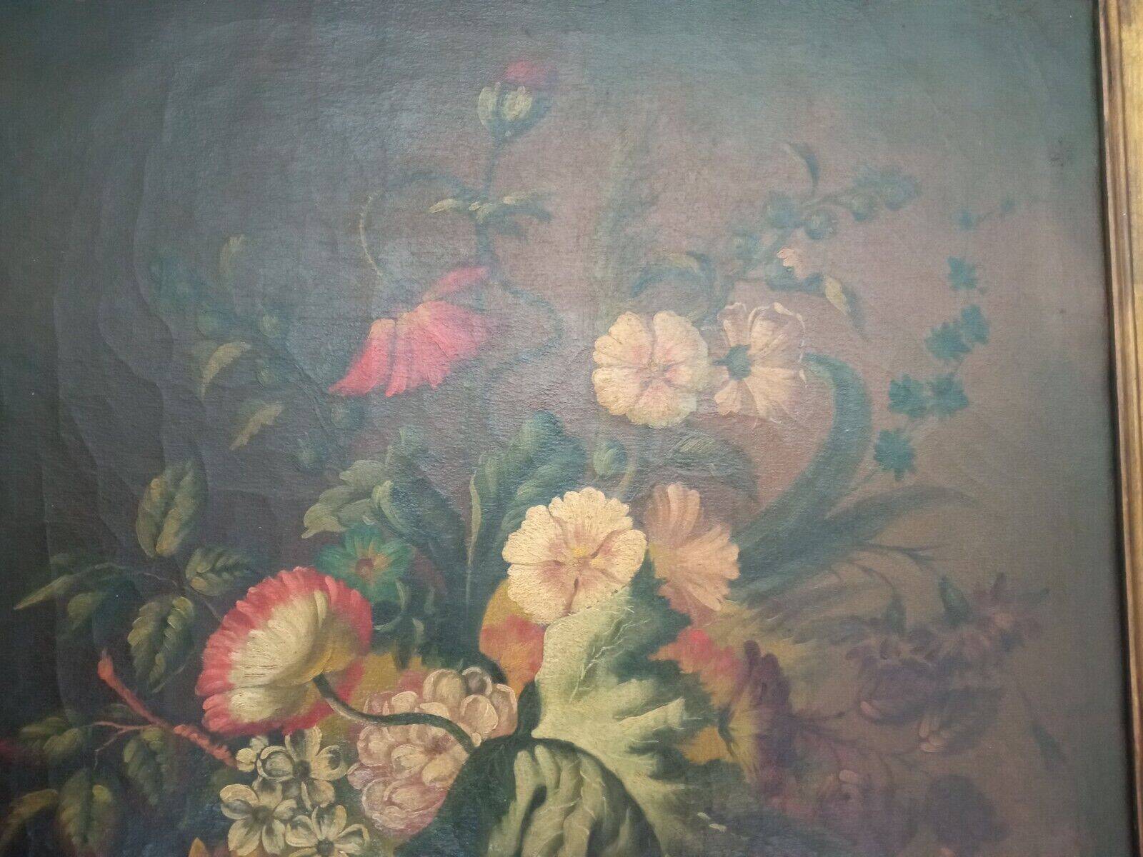 Old painting Bouquet of flowers oil on canvas still life 19th century