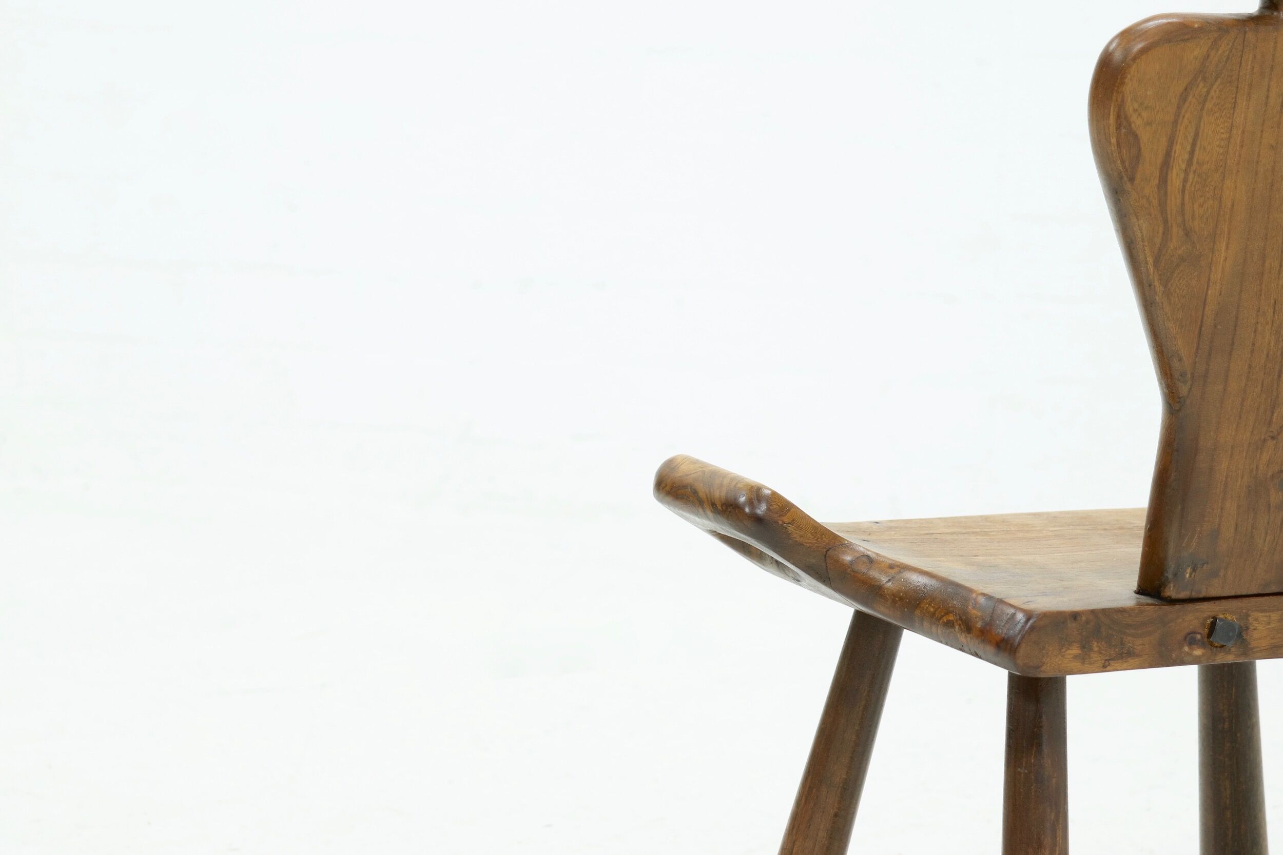 Brutalist Spanish Side Chair Stool in Solid Oak, 1960s