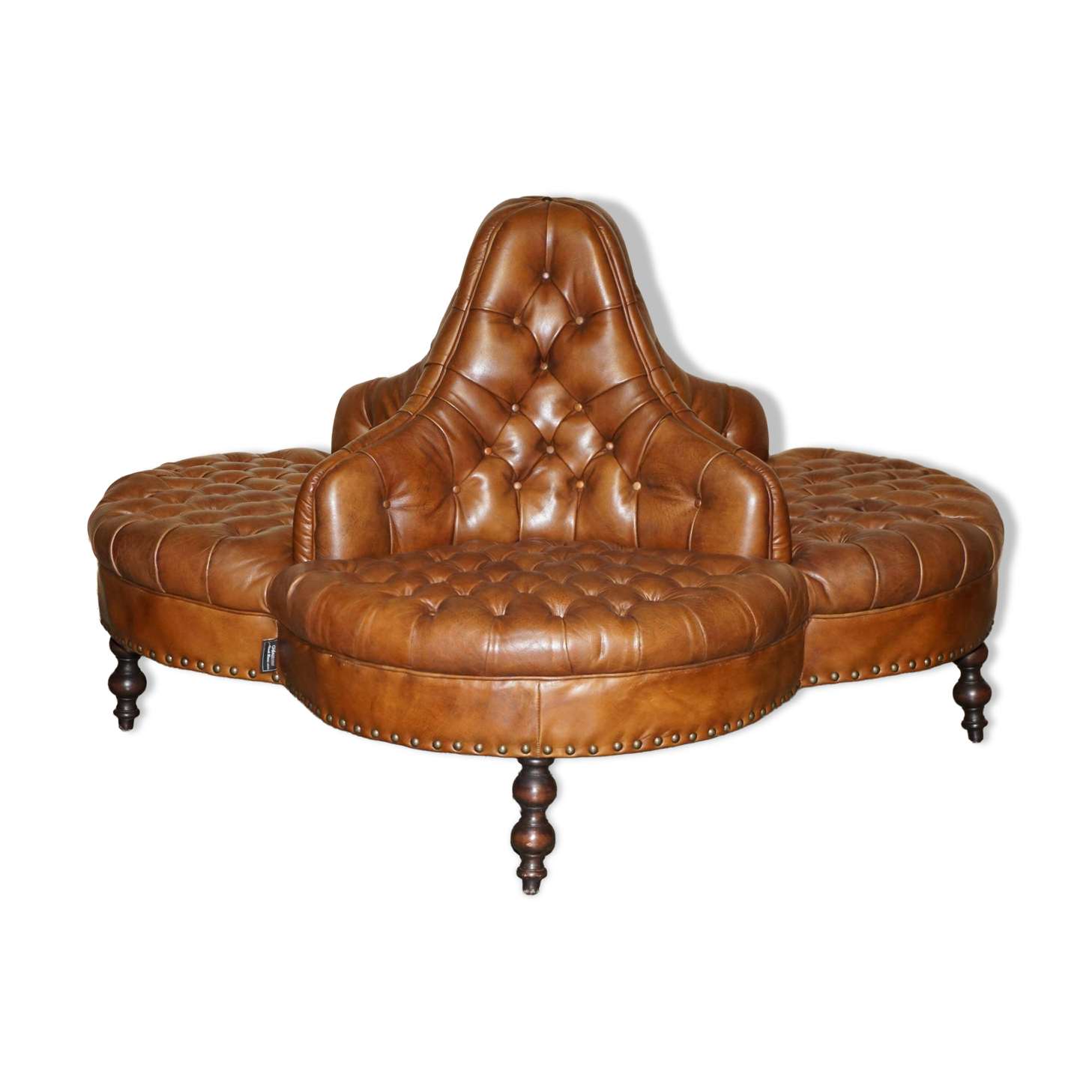 Leather Chesterfield tête-à-tête sofa, 4-seater