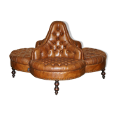 Canapé conversation Chesterfield en cuir, tête-à-tête, 4 places