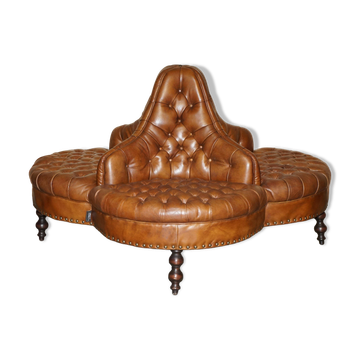 Leather Chesterfield tête-à-tête sofa, 4-seater