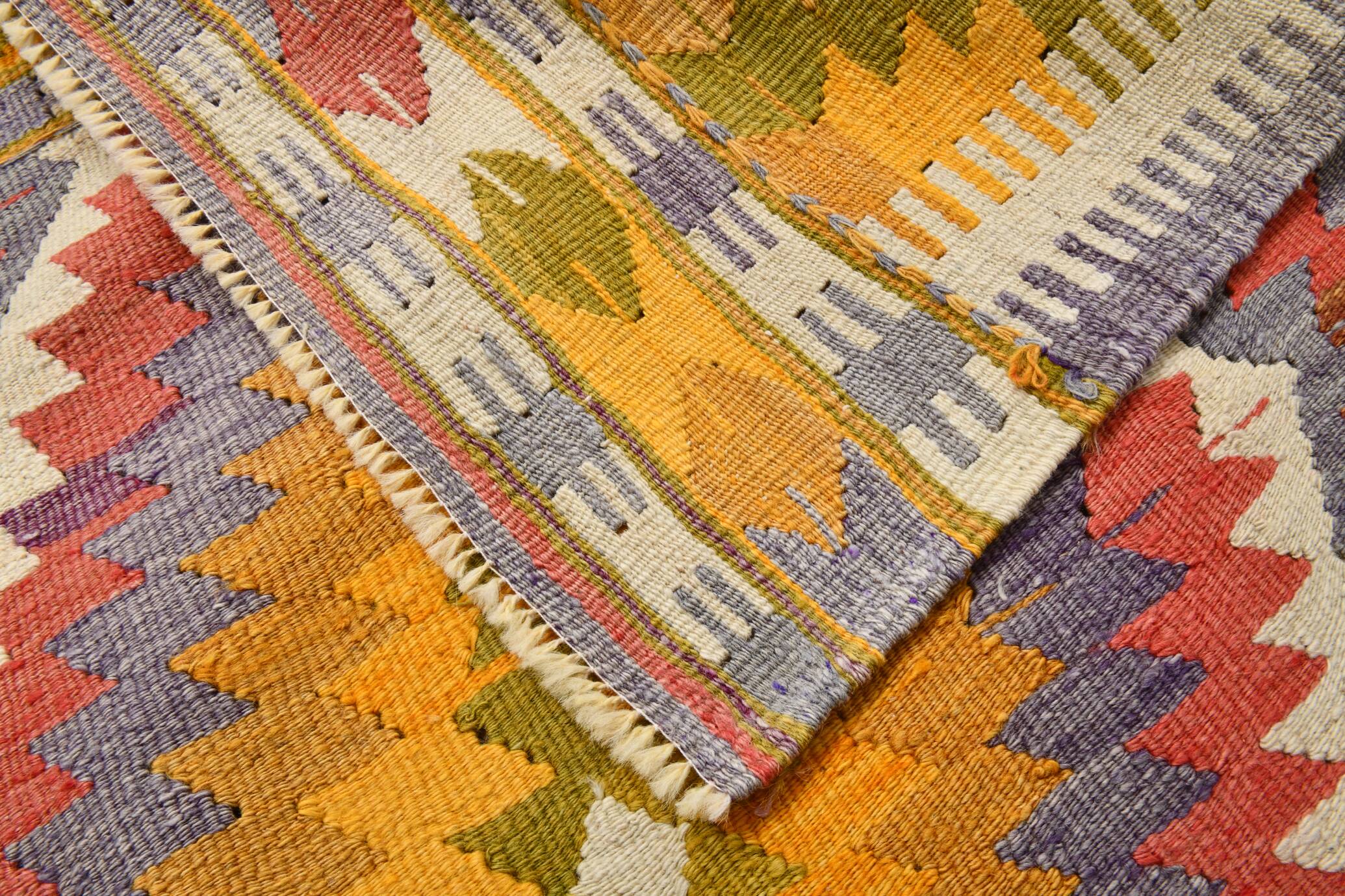 5x10 Kilim Mustard Yellow Geometric Style Area Vintage Kilim Rug,152x296 Cm