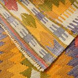 5x10 Kilim Mustard Yellow Geometric Style Area Vintage Kilim Rug,152x296 Cm
