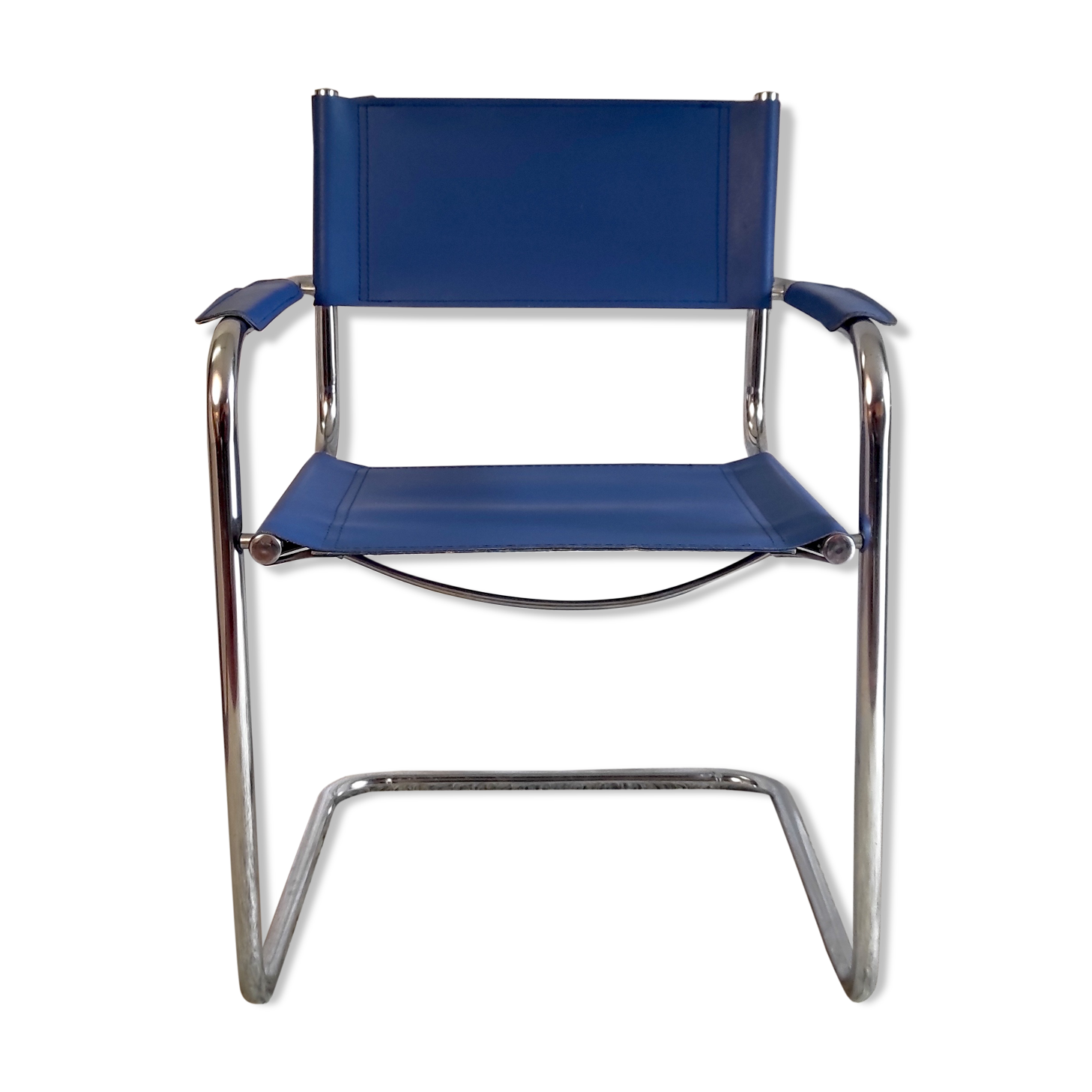 Bauhaus design "cantilever" armchair in blue leather – 80s
