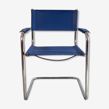 Bauhaus design "cantilever" armchair in blue leather – 80s