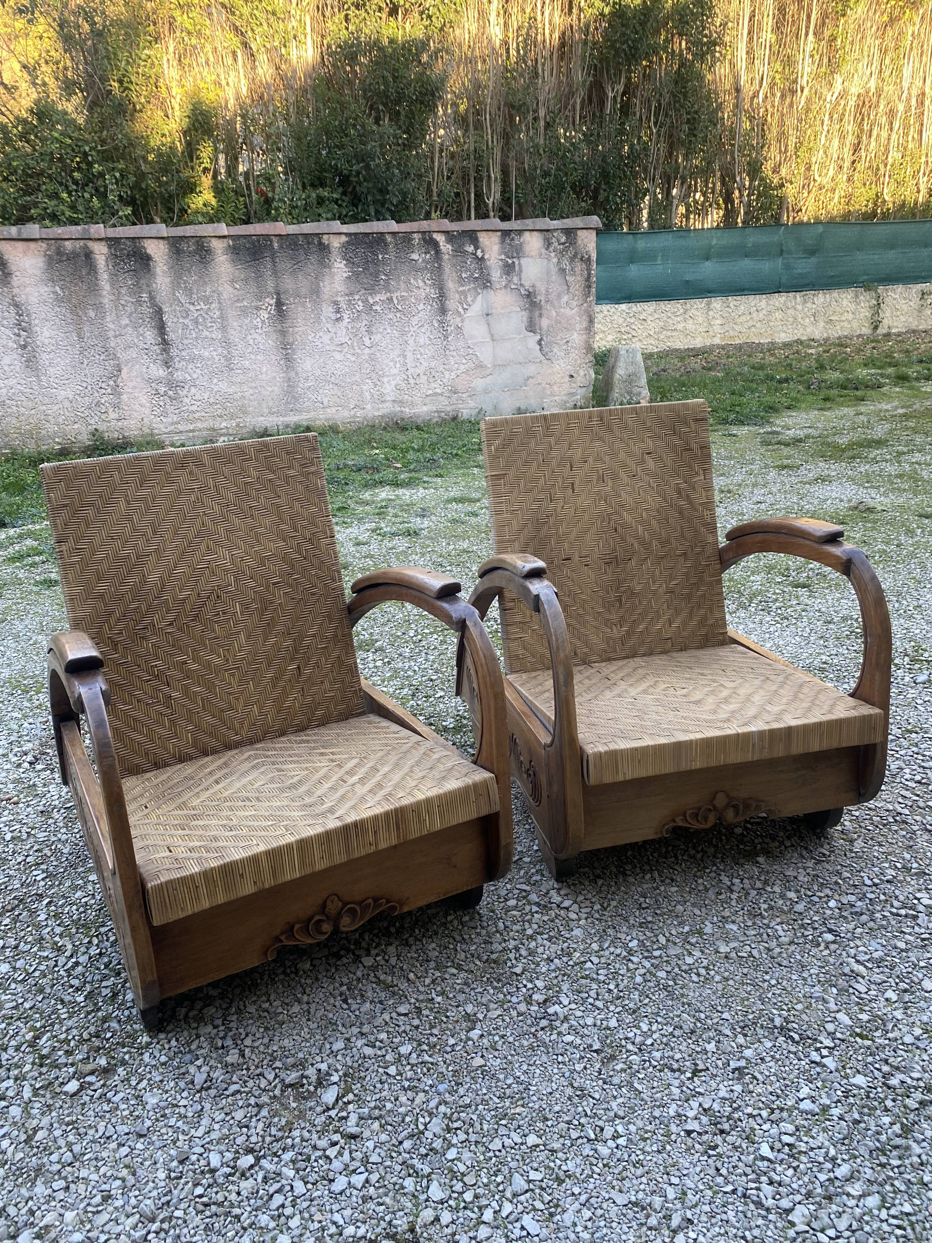 Pair of Art Deco colonial armchairs
