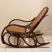 Vintage rocking chair for children in dark rattan and canework, rocking chair