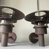 Pair of classic danish vintage MCM outdoor wall lamp in copper