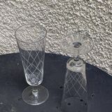 6 vintage clear chiseled crystal and glass champagne flutes