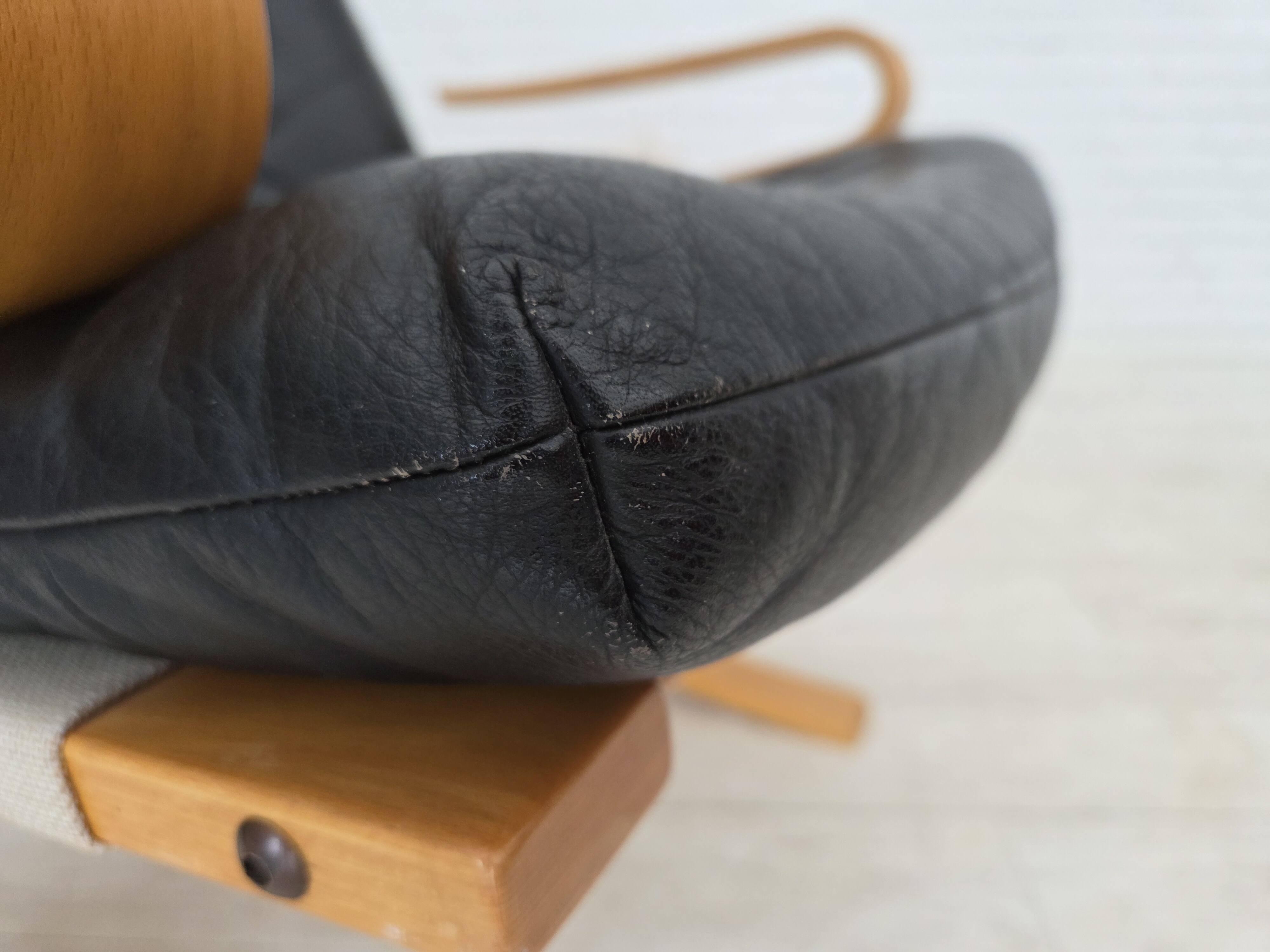 1970s, Norwegian design, armchair model "Kengu", leather, bent wood.