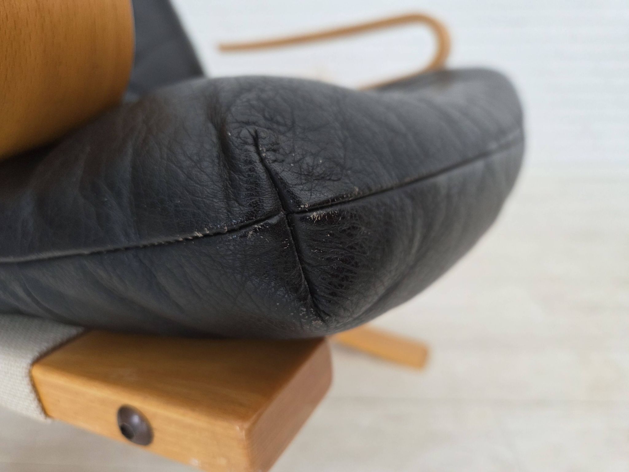 1970s, Norwegian design, armchair model "Kengu", leather, bent wood.