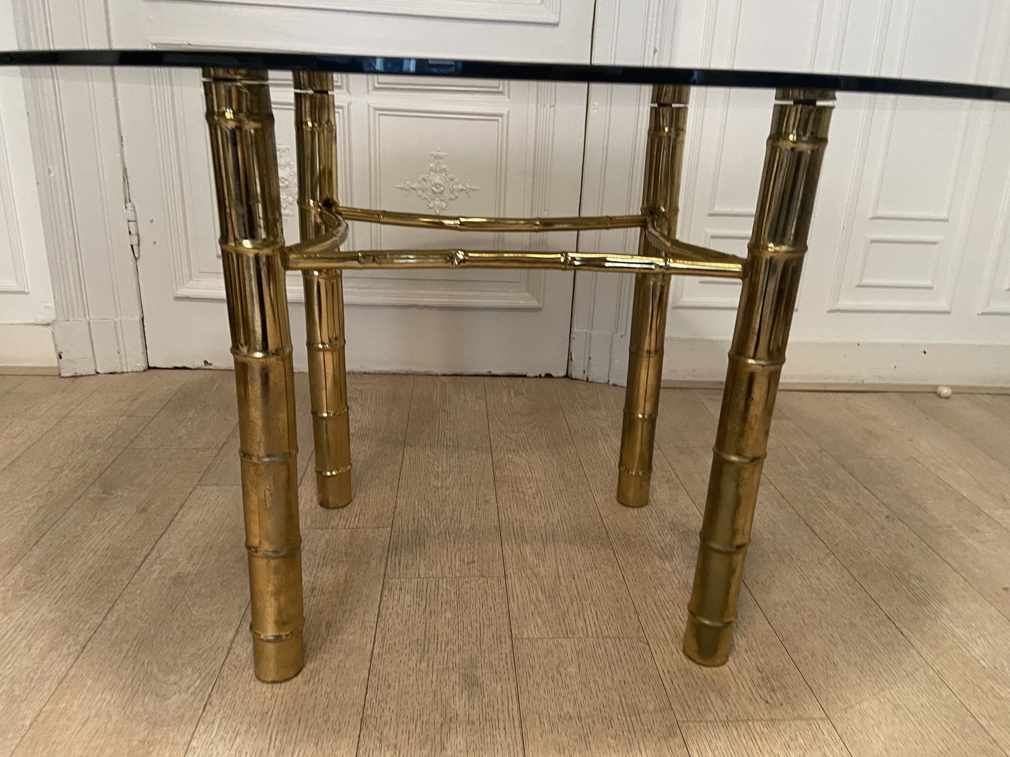 Table à manger, faux bambou doré, 1970s