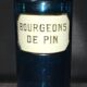 Flacon bocal de pharmacie apothicaire en verre bleu, plaque bourgeons de pin, 26,5 cm