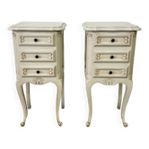 Pair of antique Louis XV style bedside tables, 3 drawers