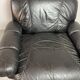 Large Set of Italian Space Age Black Leather Lounge Chairs with Brass