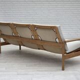 1970s, renovated Danish 3-seater sofa, solid oak wood.
