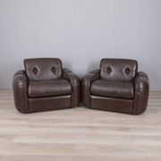Pair of vintage 1970s brown leather armchairs designed by Ceriotti