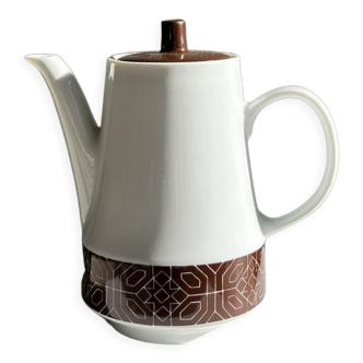 Cafetière vintage marron à motifs géométriques en porcelaine h: 19cm