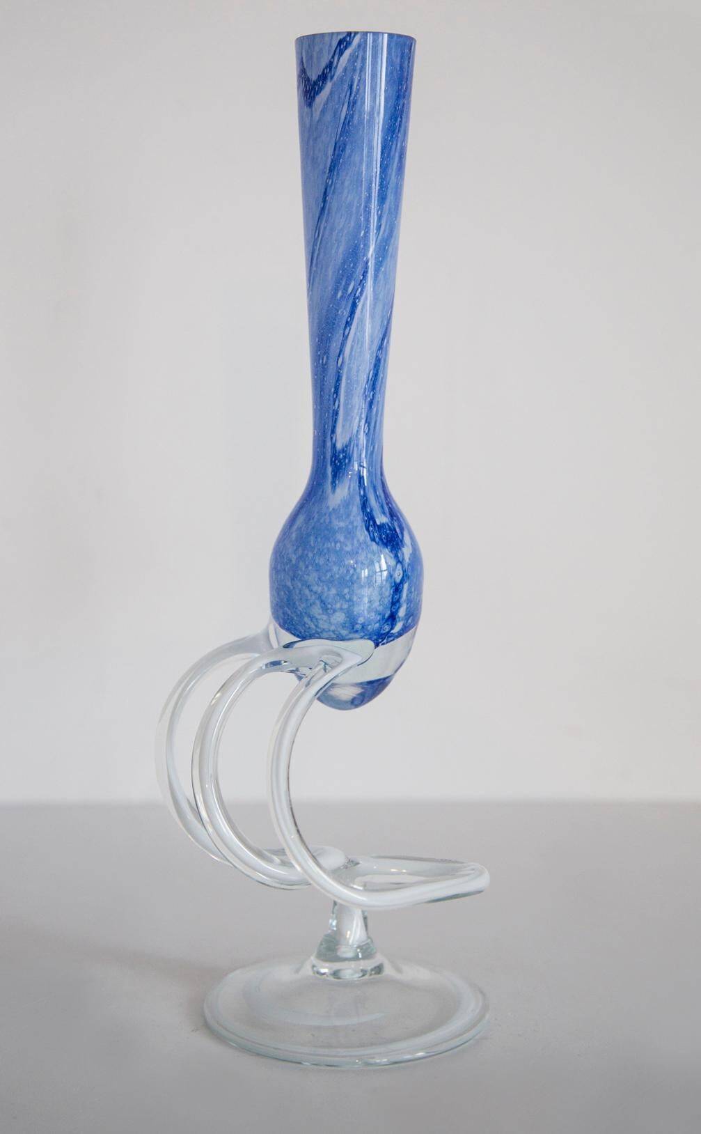 Vintage light blue mid-century artistic vase, Murano glass, Europe, 1970s.