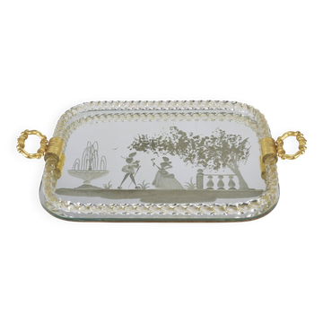 Ercole Barovier Swirl Murano Glass Mirror Serving Tray, Venice, 1940s