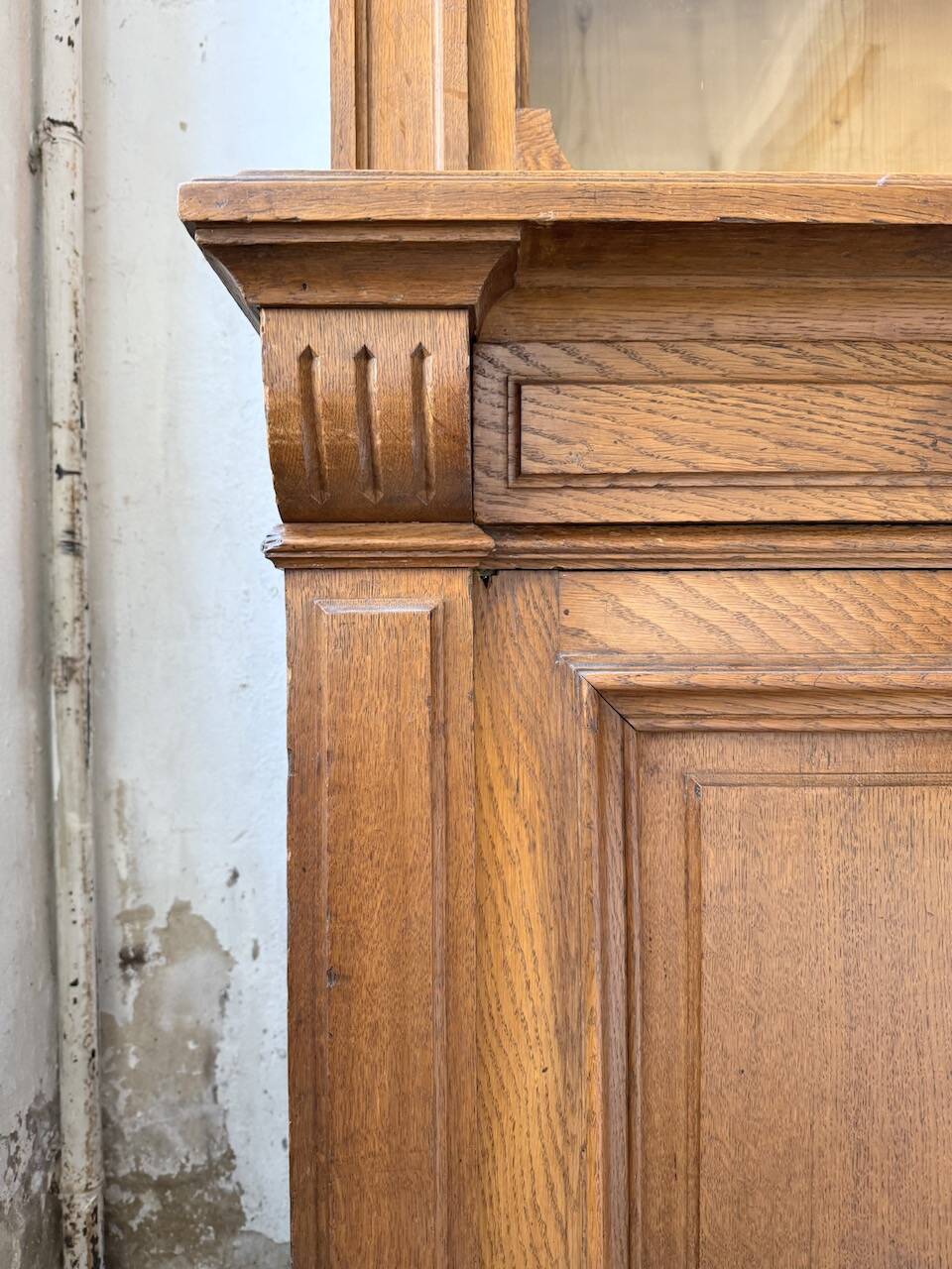 Antique XL Napoleonic oak glass bookcase, 19th century