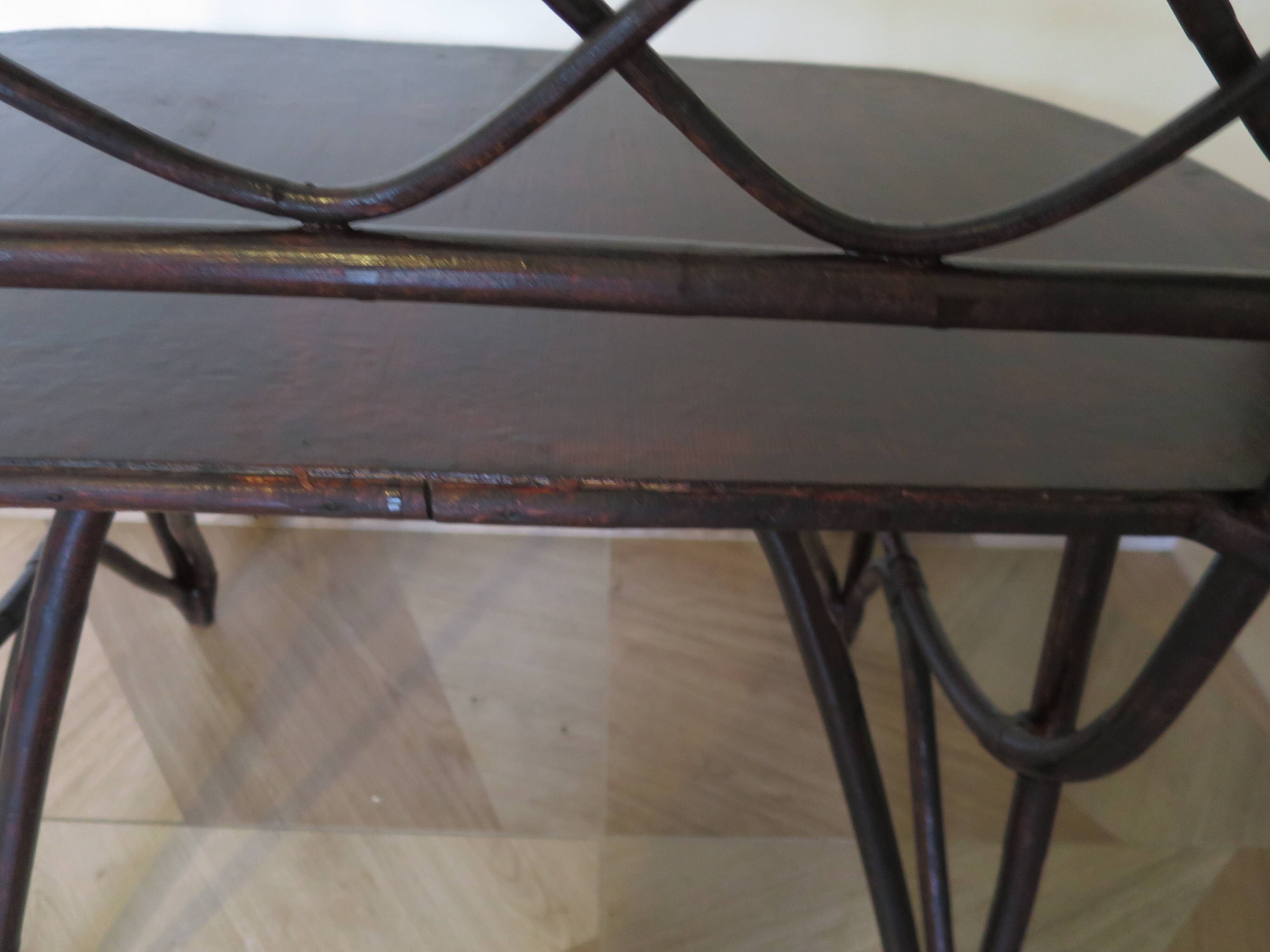 Vintage children's desk console bamboo rattan curved wood Thonet style 80s dark mahogany