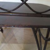 Vintage children's desk console bamboo rattan curved wood Thonet style 80s dark mahogany