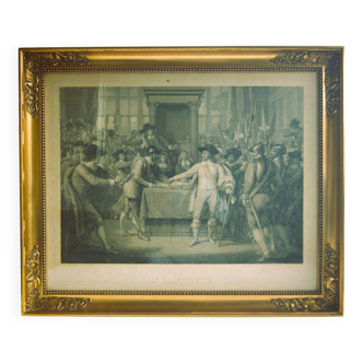 19th century engraving in gold frame - Cromwell dissolving the Parliament -by John Hall after B.West