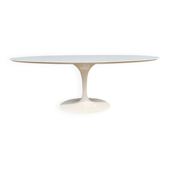 Original oval Tulip Knoll table 198cm white laminate, NEW in the box.