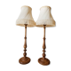 Pair of wooden lamps, pleated lampshade