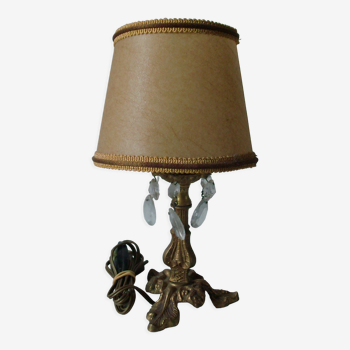 Lampe en bronze et pampille en verre