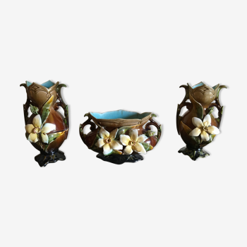 Two vases and garden dabs art nouveau in faience