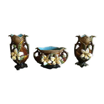 Two vases and garden dabs art nouveau in faience