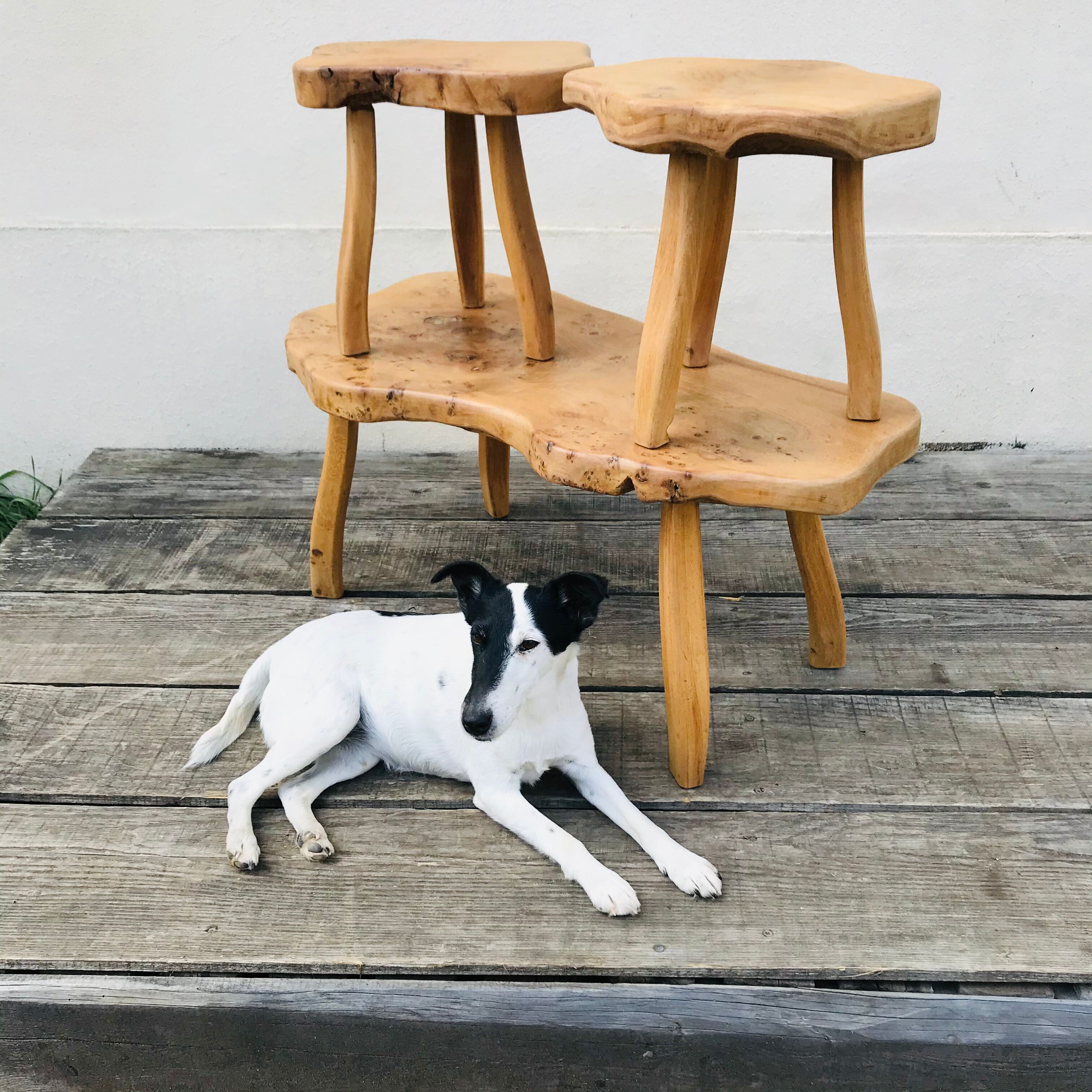 Vintage brutalist coffee table 70 and its 2 stools