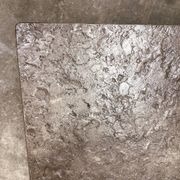 French 1970s slate & solid oak coffee table — textural slate slab, sculptural presence