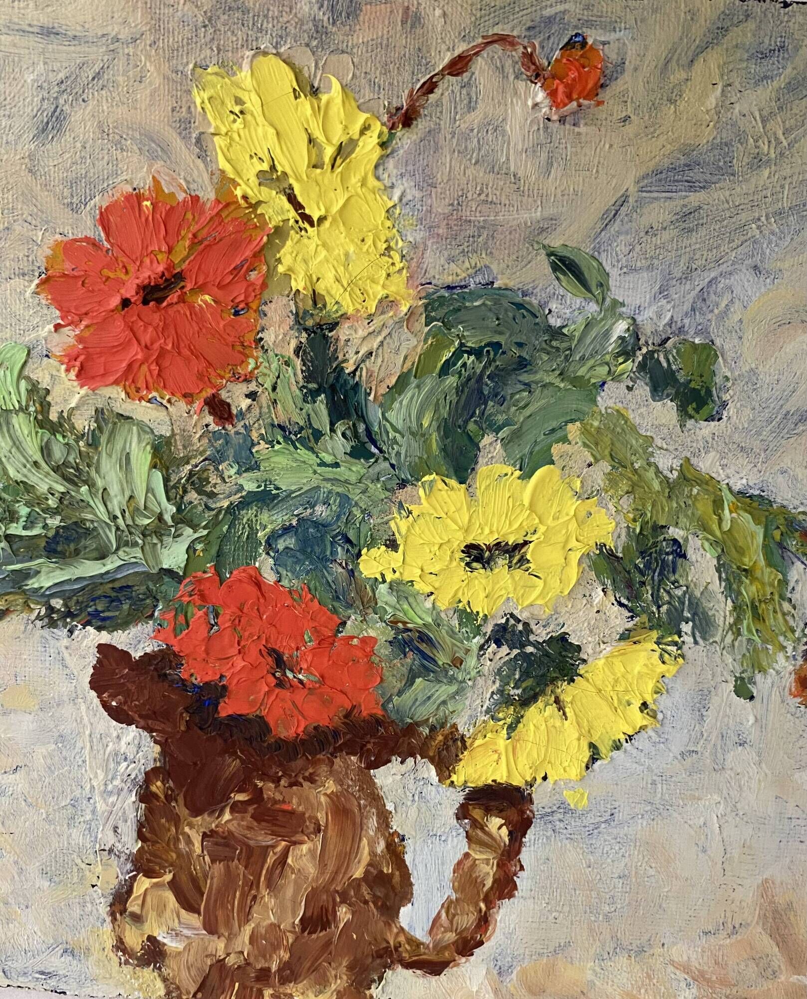 Oil on canvas from the 70s framed under glass.