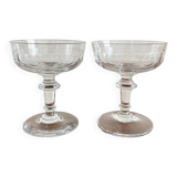 2 coupes à champagne anciennes en verre soufflé à côtes plates 19eme siècle