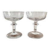 2 coupes à champagne anciennes en verre soufflé à côtes plates 19eme siècle