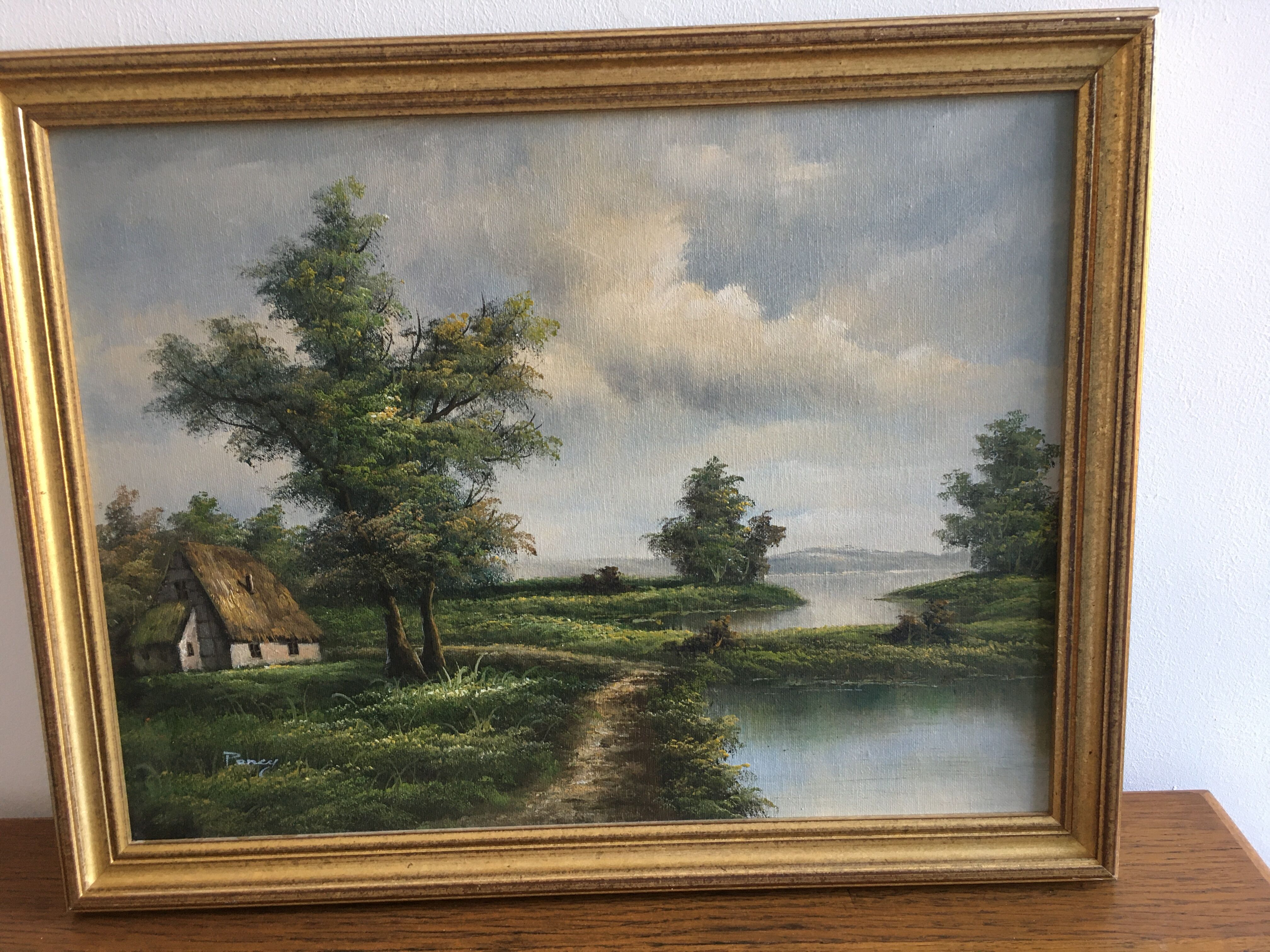 Painting on framed canvas gilded wood