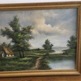 Peinture sur toile encadrée bois doré