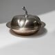 Bol en métal en forme de citrouille plaqué argent avec couvercle amovible, pièce maîtresse vintage des années 1940.